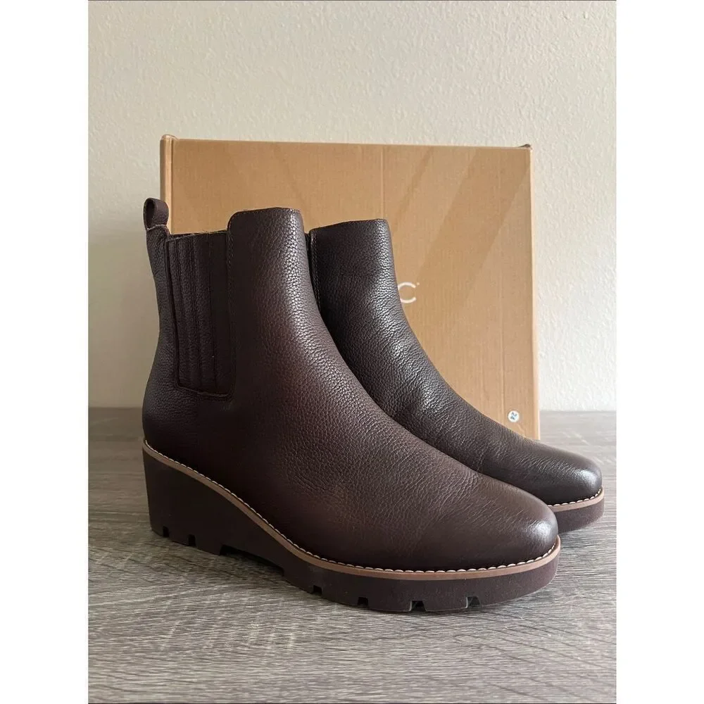 Vionic Aria 2.0 Dark Brown Leather Chelsea Wedge Lug Sole Booties 9M